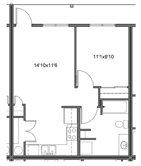 a floor plan of a small house with a bedroom and a living room
